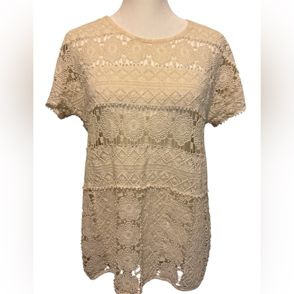 Anthropologie‎ Cream Lace/crochet Top - Size Small Sheer - Picture 6 of 9
